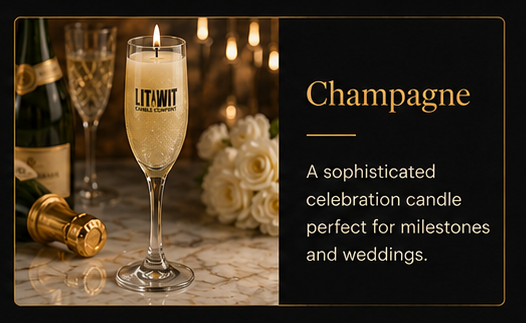Champagne celebration candle by Lit Wit Candle Company