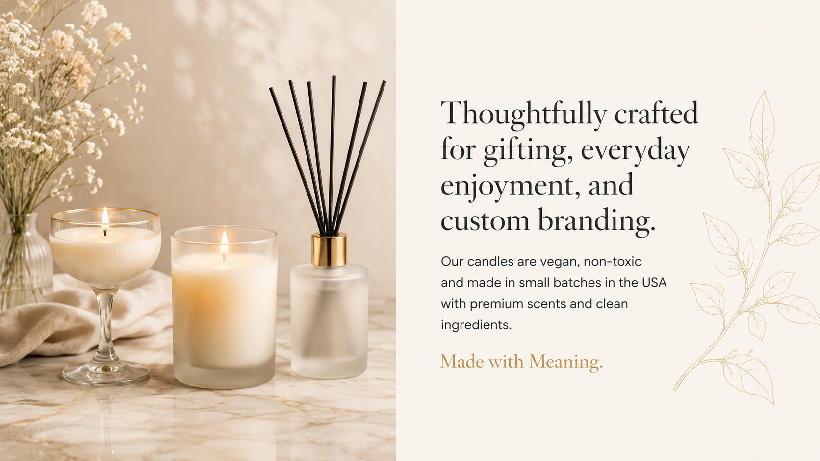 Lit Wit Candles image featuring cocktail candle, frosted jar candle, and reed diffuser for gifting, everyday enjoyment, and custom branding